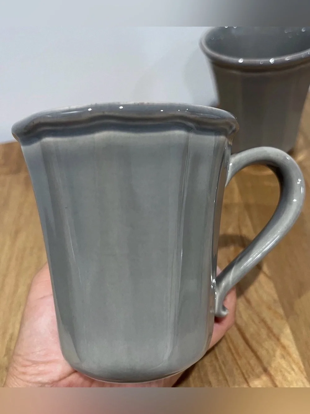 Pottery Barn Charlotte Gray Grey Retired Mugs Cups Made in Portugal